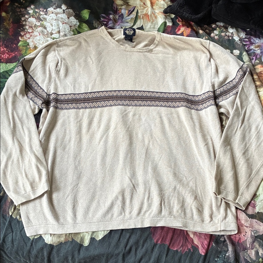 Cream Mens Top with Patterned Chest Stripe